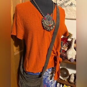 Texture & Thread Madewell J. Crew Cotton Bright Orange Wrap Top size Small Tie